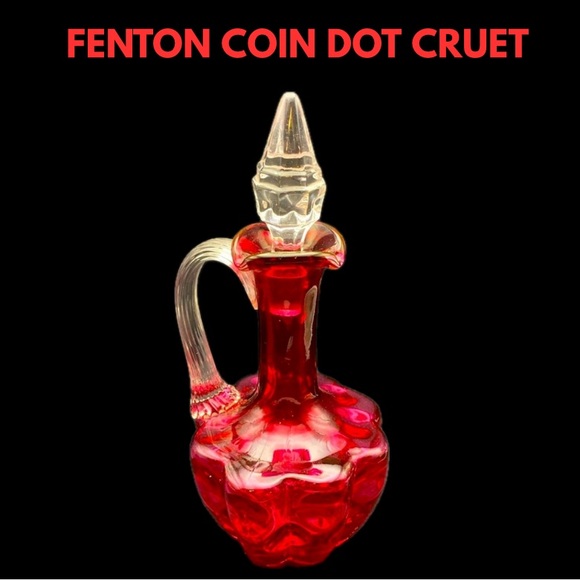 Inverted Coin Dot Cruet With Overlay Clear Ribbed Handle & Stopper - Picture 1 of 11